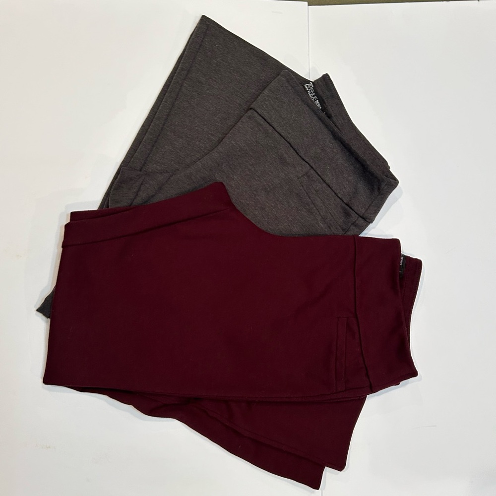 2 Pair New York & Company Dress Pants Gray and Burgundy Stretch Large Petite